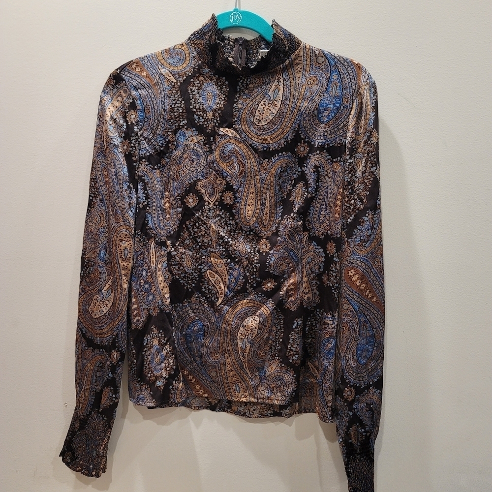 Sz 6 Vintage Silk Oscar de la Renta Paisley Silk Spandex Blend Blouse Designer